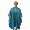 Hair styling cape, made of nylon/polyester blend iridescent fabric, waterproof and tint proof
